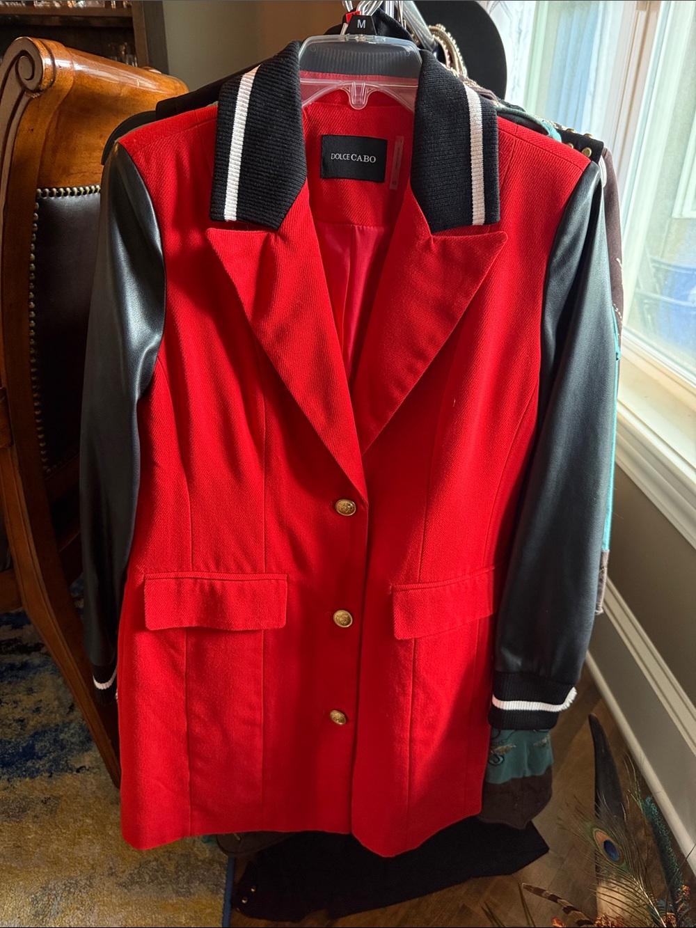 Dolce Cabo Red Jacket with Black Sleeves and Ribbed Collar